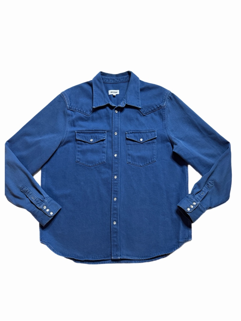 Weekday Men’s Blue Denim Western Pearl Snap Button Down Shirt L Fall